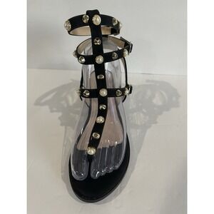 Olivia Miller Womens Faux Pearl Studded Strappy Sandal Black Size 9